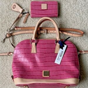 Dooney & Bourke Hot Pink Zip Satchel Embossed premium calf leather